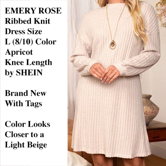 Ribbed Knit Dress - EMERY ROSE Mock Neck Drop Shoulder - Size L (8/10) - NWT - Picture 1 of 6